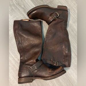 FRYE Women's Veronica Slouch Boot Dark Brown Calf Shine Vintage Leather size 7
